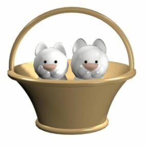 Gatos de desenho animado de brinquedo em uma cesta Modelo 3d