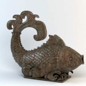 تمثال سمكة خشبي منحوت نموذج ثلاثي الأبعاد