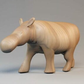 Standbeeld gesneden houten Hippo-sculptuur 3D-model