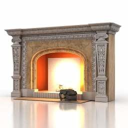 Antique Carved Stone Fireplace 3d model