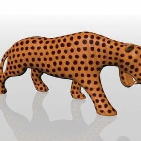 Carved Leopard Wood Statue 3d model
