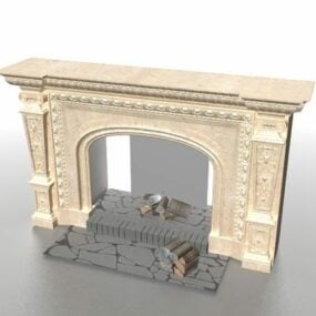 古いスタイルの石造りの暖炉 3D モデル