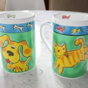 Cat And Dog Mugs 3d model