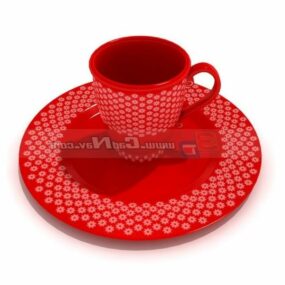 Red Ceramic Mugs With Saucer 3d model