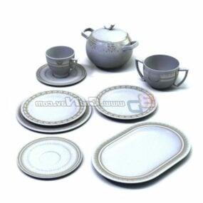 White Ceramic Pastry Plates 3d model