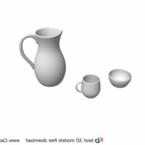 Ceramiczny garnek, filiżanki i kubki Model 3D