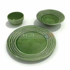 Green Ceramic Breakfast Plates 3d model