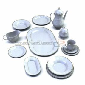 Set Peralatan Makan Keramik Restoran model 3d