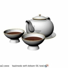 Japanese Tea Pot, Cups Set 3d model