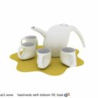 Tetera de cerámica y tazas de café