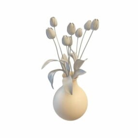 مزهرية سيراميك للديكور مع الزهور نموذج ثلاثي الأبعاد