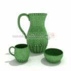 Green Ceramic Water Jar With Cups