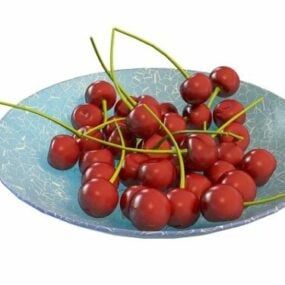 فاكهة الكرز على طبق نموذج ثلاثي الأبعاد