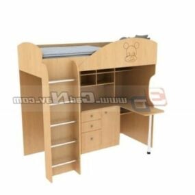 Kids Furniture Wooded Bunk Bed 3d model