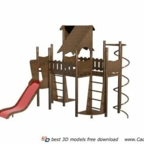 Kids Wood Playground Equipment 3d model