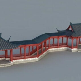 Modello 3d del corridoio del giardino antico cinese