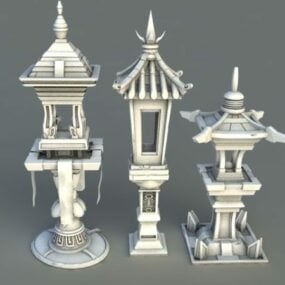 فوانيس حديقة حجرية صينية نموذج 3D