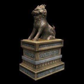 Old Chinese Guardian Lion Statue 3d model