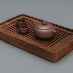 Set da tè cinese in legno da cucina modello 3d
