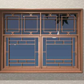 Modello 3d di finestra reticolare antica cinese vintage