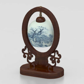 3д модель старинной китайской деревянной настольной лампы