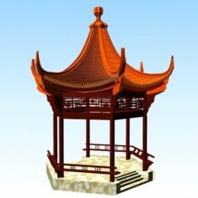 Modello 3d del padiglione del giardino antico cinese