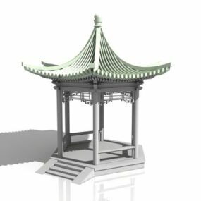 中国庭園六角パビリオン3Dモデル