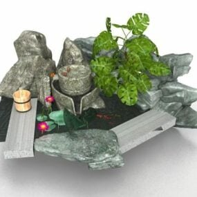 Diseño de jardín de fuente de roca china modelo 3d