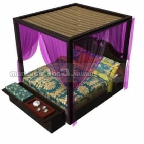 3d модель китайського ліжка з балдахіном