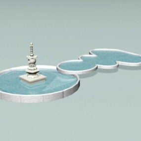 Зовнішній фонтан у китайському стилі 3d модель