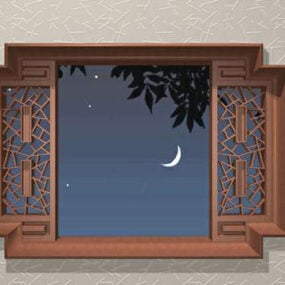 Modello 3d di finestra in legno vintage intagliata tradizionale