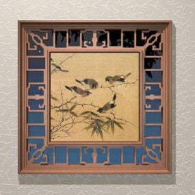 Fenêtre en treillis traditionnelle asiatique modèle 3D