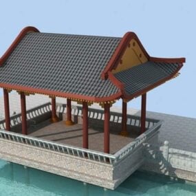 Pabellón chino antiguo junto al mar modelo 3d