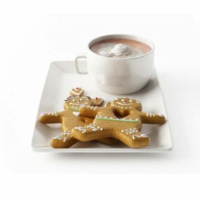 Mô hình 3d Bánh quy ăn sáng với sô cô la sữa lắc