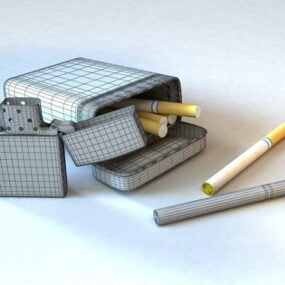 فندک و سیگار در جعبه مدل سه بعدی