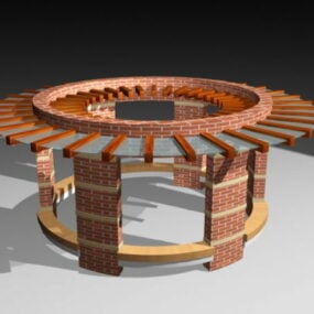 Κτίριο κυκλική πέργκολα τούβλο 3d μοντέλο