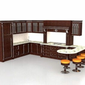 带酒吧设计的L厨房3d模型