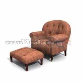 3д модель классического кожаного дивана с подставкой для ног