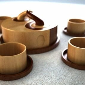 Bộ ấm trà gỗ cổ điển nhà bếp mẫu 3d