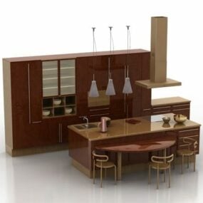 Classic Wooden Kitchen With Counter 3d model