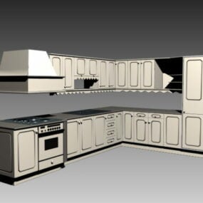 การออกแบบห้องครัวภายในบ้านรูปตัว L คลาสสิกแบบ 3 มิติ