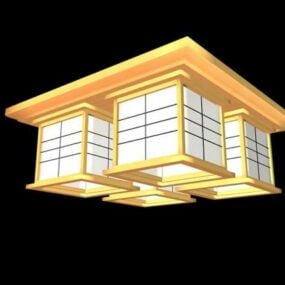 4д модель Антикварного квадратного потолочного светильника с 3 лампами