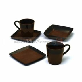 Clay Drink Cups And Saucers 3d model