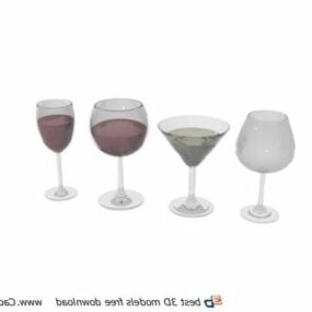 Tray With Wine Glass And Glass 3d model