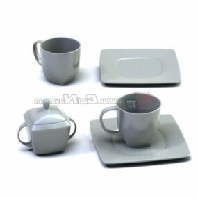 Coffee Cups, Sugar Pot, Saucers Set 3d model
