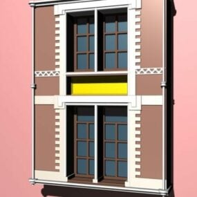 Koloniale stijl architectonisch Windows 3D-model