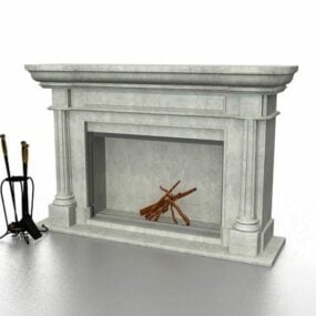Concrete Antique Fireplace With Acessories 3d model