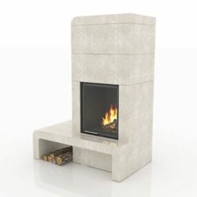 Concrete Wood Burning Fireplace 3d model