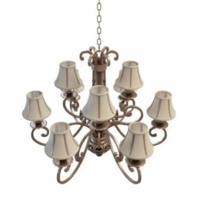 Copper Arm Antique Chandelier With Shades 3d model