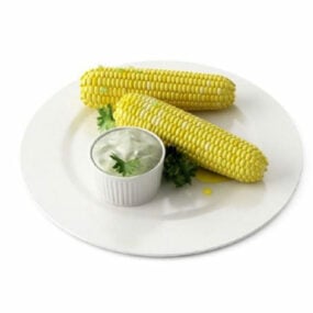 3д модель початка пищевой кукурузы с маслом в тарелке